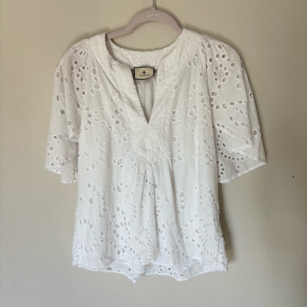 Tuckernuck White Eyelet Finley Flutter Sleeve Top